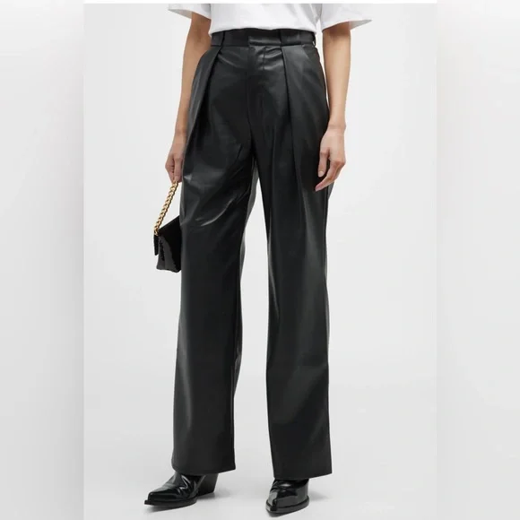 NWT Mother The High Waisted Tunnel Vision Sneak Wide Pleated Pants Faux Leather - Picture 2 of 12